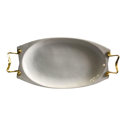 [D1476] Platter 40.5x23.5x3cm Oval With Gold Handles - BJ2403006