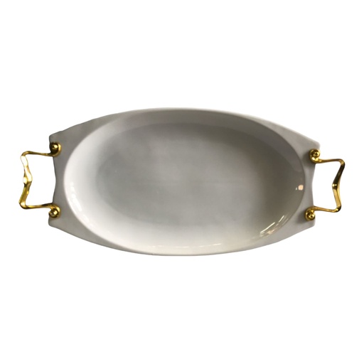 [D1477] Platter 34x24x3cm Oval With Gold Handles - BJ2111020