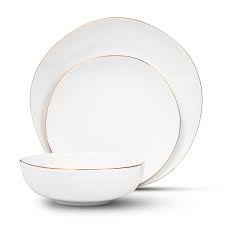 [D1384] Dinner Set 12pc Vers White And Gold Rvt442/444