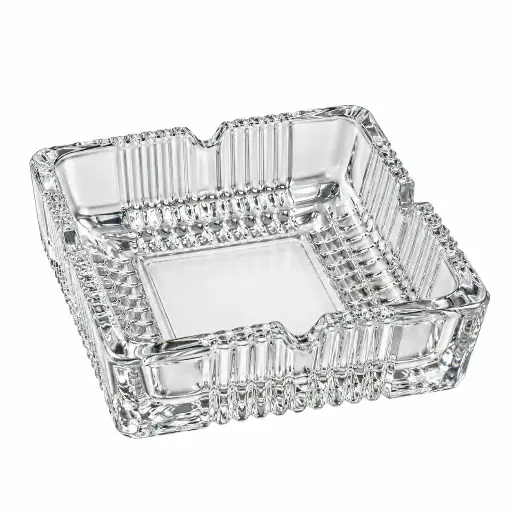 [GL1266] Ashtray 10x10x3cm Square Ribbed Glass