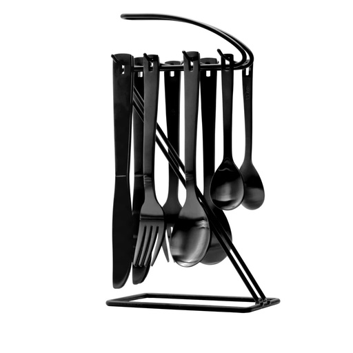 [CT856] Cutlery Set 16pc Daily Matt Black on Stand – St. James 72157