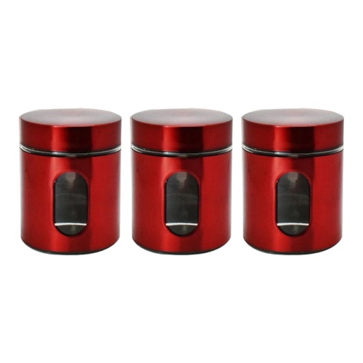 [ST178] Canister Set 3Pc W/Window Red Shiny Ch714