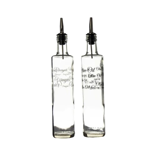 [GL1479] Oil & Vinegar 500ml 2pc Set Round Bottle Clear Printed - 10268