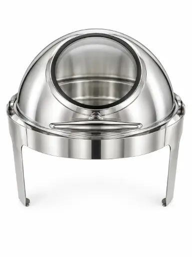 [SS157] Chafing Dish 47x44cm Round With Window & Roll Top Lid Stainless Steel
