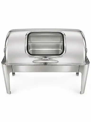 [SS158] Chafing Dish 62x42x42cm Rectangular With Window & Roll Top Lid Stainless Steel