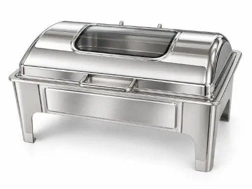 [SS409] Chafing Dish 55x36.5x26cm Shallow Rectangular With Window Stainless Steel