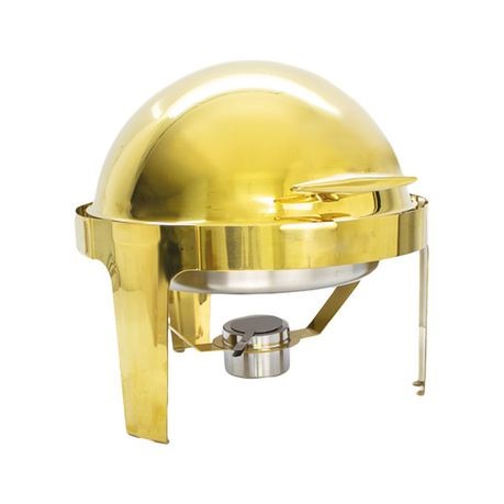 [SS461] Chafing Dish (47x44cm) Round Plain With Roll Top Lid Gold