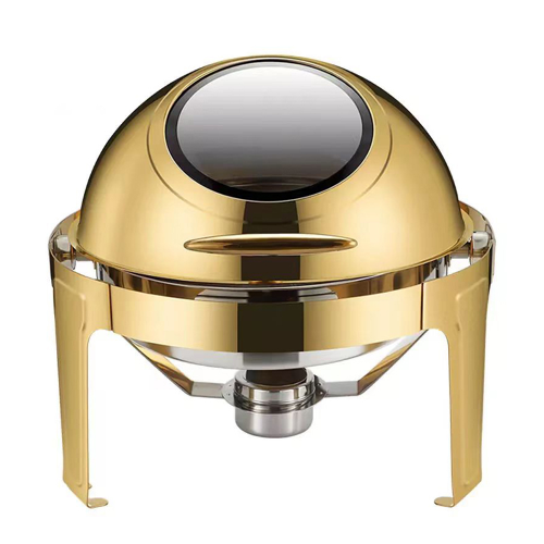 [SS462] Chafing Dish 47x44cm Round With Window & Roll Top Lid Gold