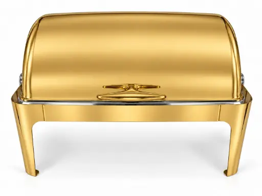 [SS463] Chafing Dish 62x42x42cm Rectangular Plain With Roll Top Lid Gold