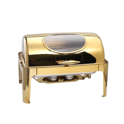 [SS464] Chafing Dish 62x42x42cm Rectangular With Window & Roll Top Lid Gold