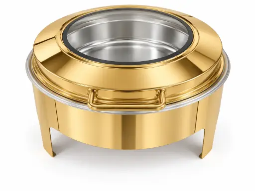 [SS465] Chafing Dish 44x26cm Shallow Round With Window Gold