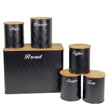 [BD1] Bread Bin & Storage Canister Set 6pc With Bamboo Lids - Aqua
