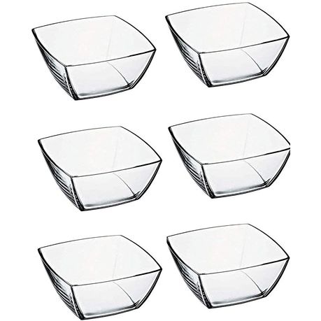 [GL1010] Bowls 12.5x12.5x7cm 6pc Set Square Glass - Tokio 53056