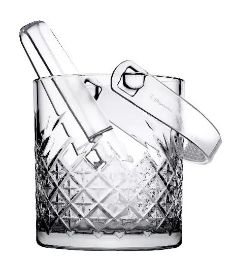 [GL1850] Ice Bucket & Tong 1Lt (149x129mm) Cut-Glass - Timeless 530068