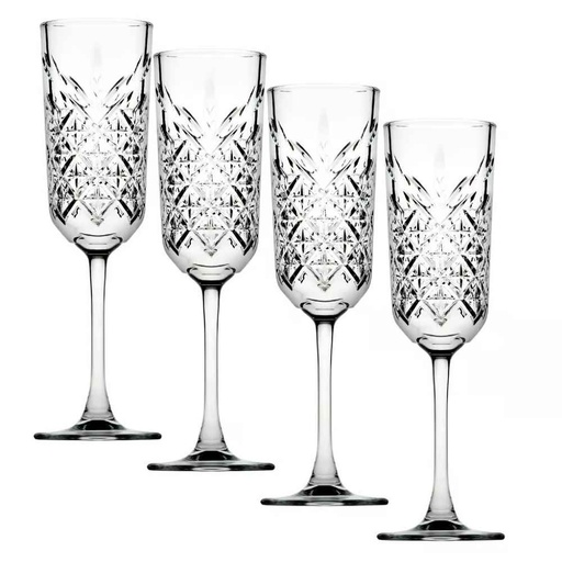 [GL2242] Champagne Glass 4pc Set 175ml Cut Glass - Timeless 440356