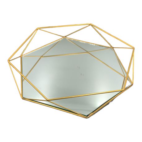 [KG1616] Tray 36x31x7cm Mirror Geometrical Wire Frame - IRM10305