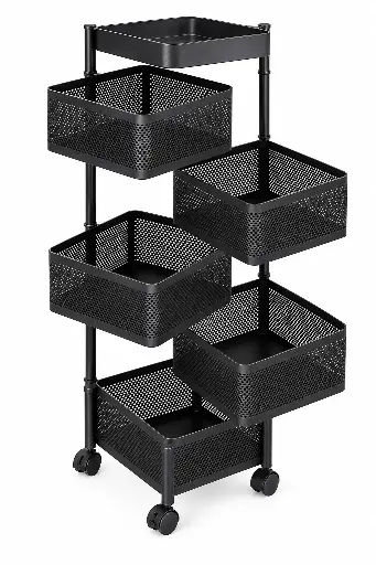 [KG516] Vegetable Rack 5 Tier (89x26x26cm) Square Black Metal 