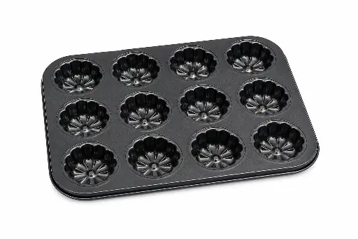 [OV124] Muffin Pan 12 Cup 35x26x3cm Carbon Steel Floral Pattern Non-Stick - Baking Basics
