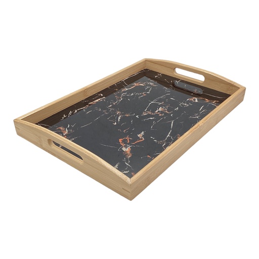 [RHD9080] Tray 40X28X3.5Cm Bamboo With Marble Look Inlay N804256
