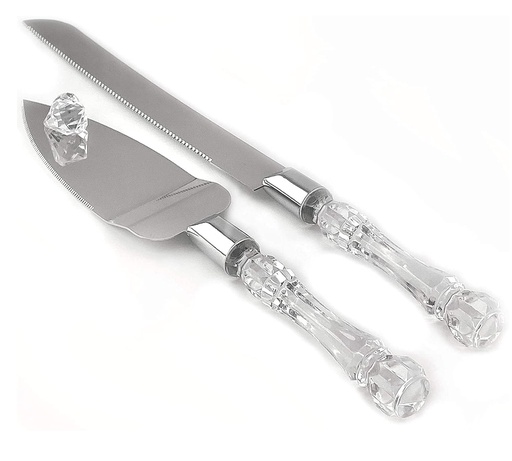 [Z391] Cake Lifter & Knife Set 2pc With Crystal Look Handle Rvt2023-209