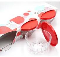 [GL2265] Bowl 3pc Set 280ml Glass With Red Lids (105x60mm) - Karaman 53523