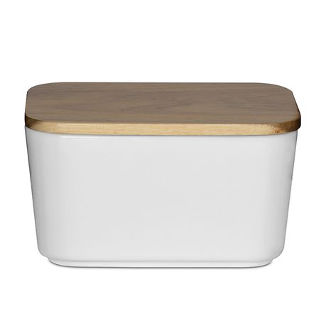 [KG1631] Butter Dish 17x12x9cm Porcelain With Acacia Wood Lid - Eetrite ER0291