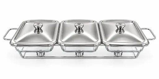 [SS534] Chafing Dish 3x1.5L Dishes With Warmer Silver