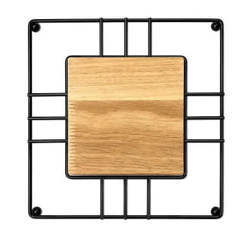 [Z1185] Trivet 18x18cm Black With Wooden Centre - Kitchen Essentials 
