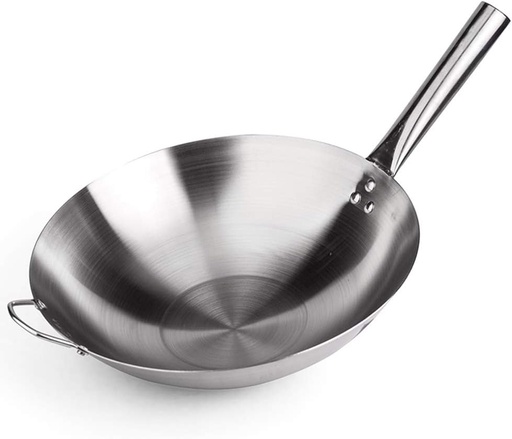 [AD00920] Wok 36x10.5cm Chinese Style With Handle Stainless Steel 