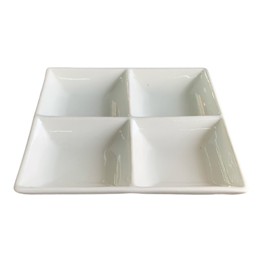 [AD09278] Dish 17x17x2.5cm 4 Division Square Condiment - Continental
