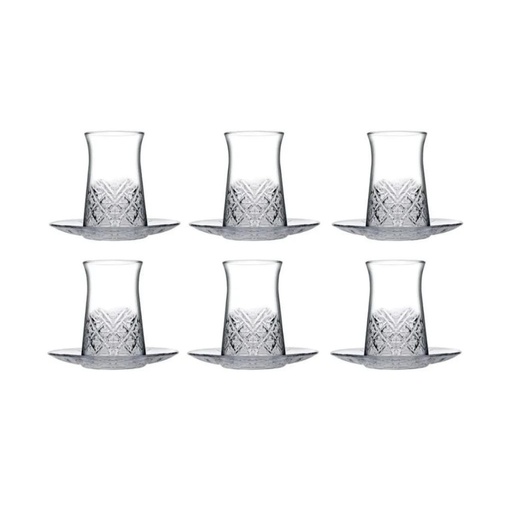 [AD09370] Tea Set 12pc 160ml Turkish Style Cut-Glass - Timeless 96991