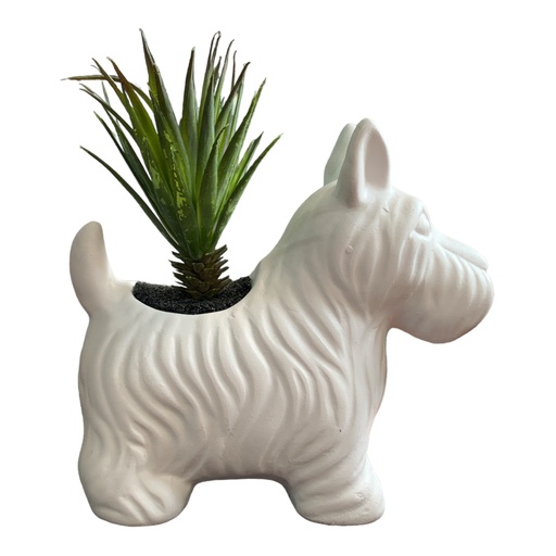 [RHD1656] Decor Ornament 22x20cm Dog Yorkshire With Plant