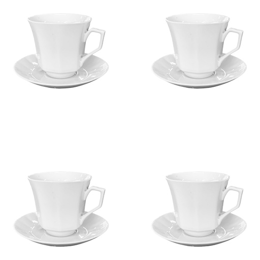 [AD09578] Cup & Saucer Set 8pc Octagonal Pattern White -CU311x12